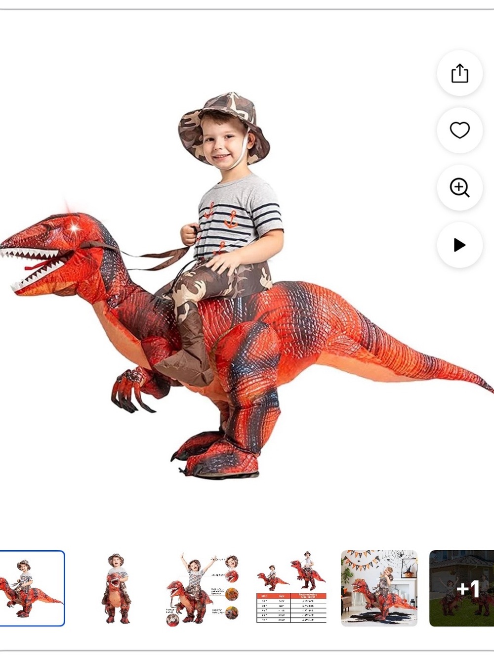 Inflatable Red Dinosaur Ride-On Kids Costume